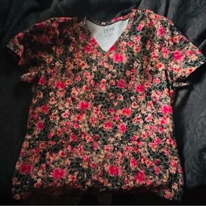 Koi Floral Print Scrub Top Sz XL